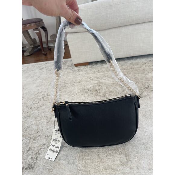 Y2K INC Black Faux Leather Shoulder Bag Gold Chain Hardware Fits iPhone NWT - Picture 3 of 11